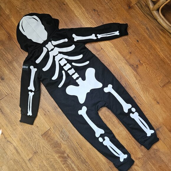 Skeleton Halloween costume Tipsy Elves zip onesie hood 2T kids children - Picture 3 of 4